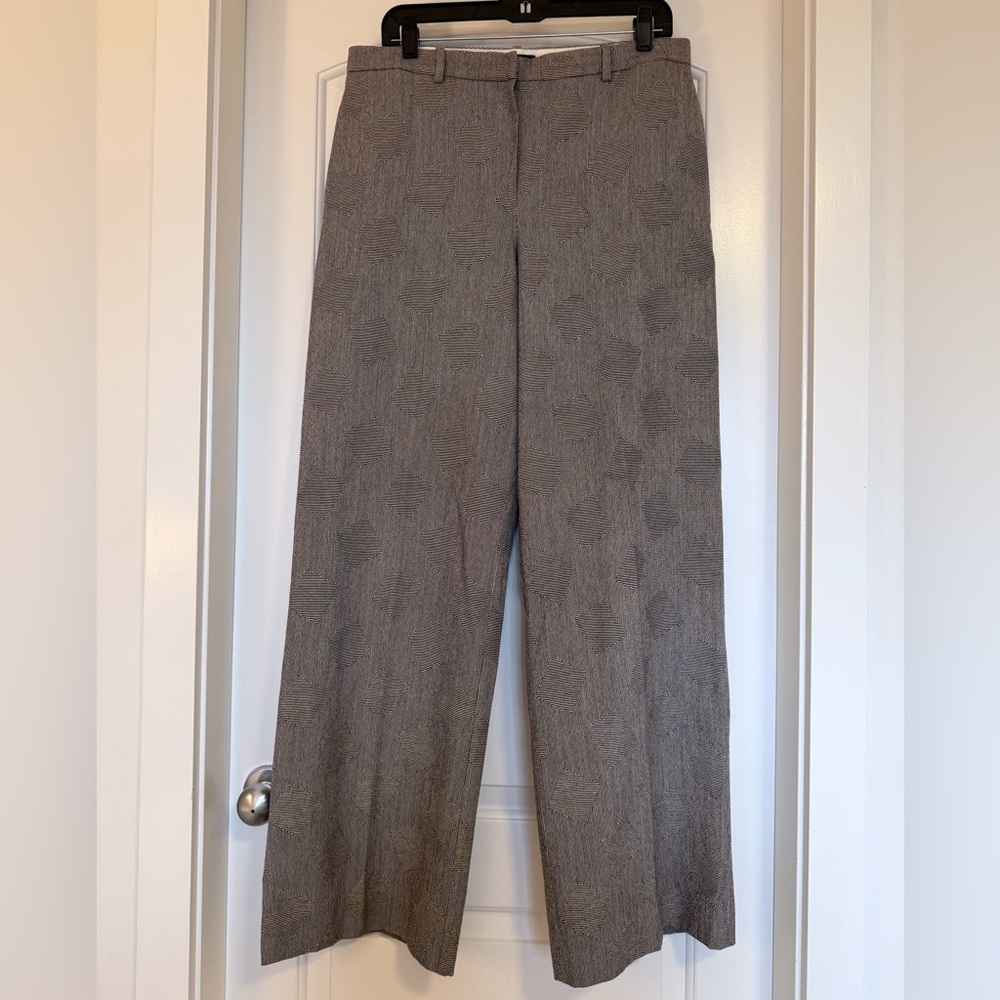 Theory Fluid Wool Jqd Every Brown Wide Trouser Pants size 10